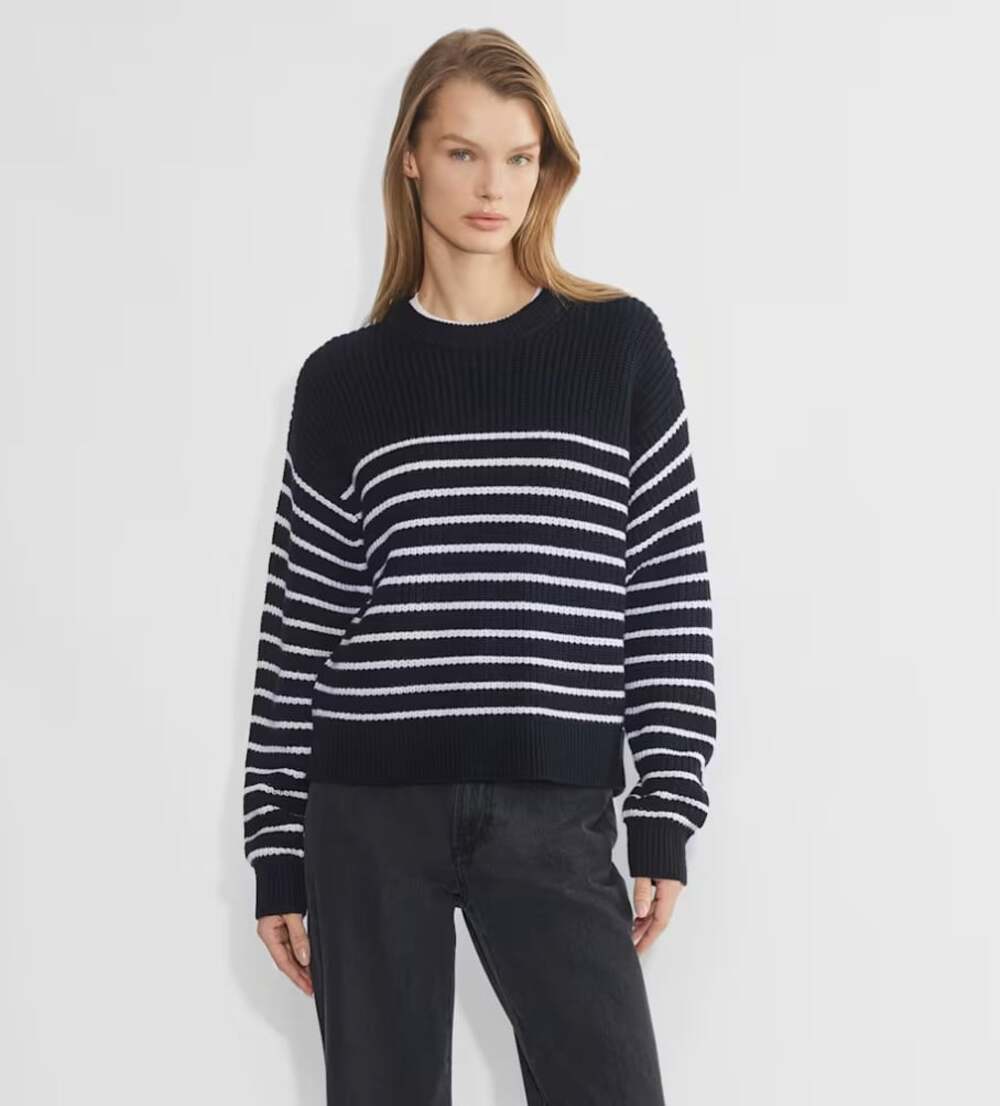 Aritzia Wilfred Maria Merino Wool Sweater Navy White Stripe Size Large